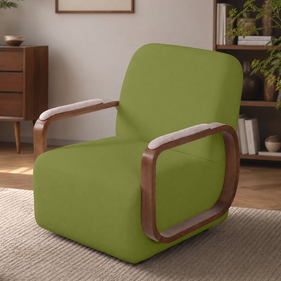 Poshby Swivel Accent Chair, Chenille Club Chair with Solid Wood Base, 450 lbs, Green