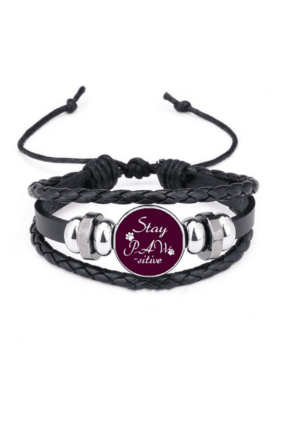positive energy affects print bracelet braided leather woven wristband