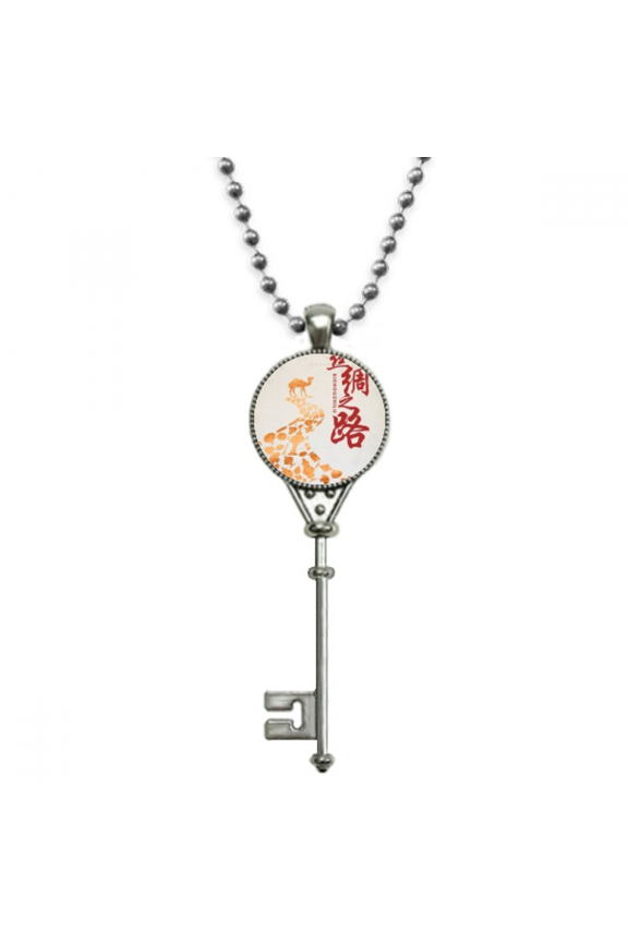 poster camel desert journey silk road map pendant vintage necklsilver key jewelry