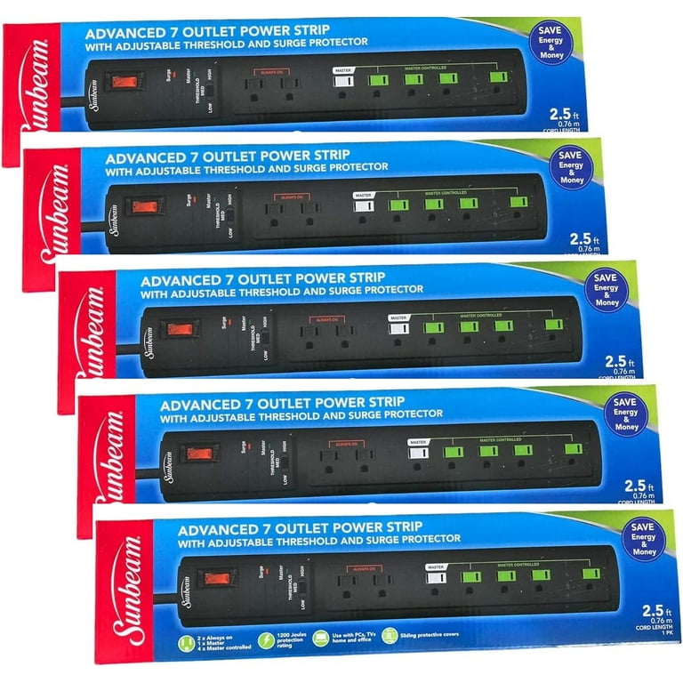 pot Pack 5 Sunbeam Advance 7 Outlet Power Strip, 15A Power