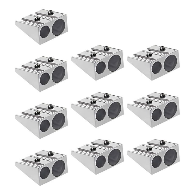 potrochi 10pc Pencil Sharpener, Metal Pencil Sharpener with 2 Holes, Manual Twin Metal Dual Sharpening Blade, Double Holes Rectangular Pencil Sharpener for Colored Graphite Pencils Crayons Jumbo