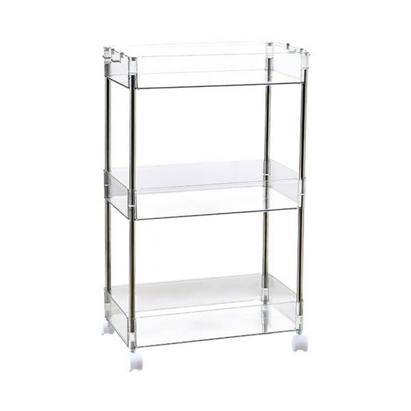 potrochi 3 Tier Acrylic Storage Rolling Cart Clear Bathroom Cart Organizer, Transparency Laundry Room Organization Mobile Shelving Unit Multifunction Rolling Utility Cart for Office Living Room