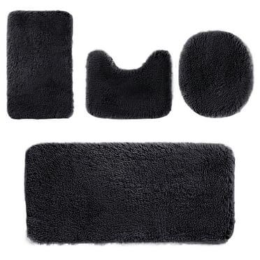 potrochi 4 Piece Bathroom Rug Set Includes Bath Rug, Contour Mat and Toilet Lid Cover, Machine Washable, Super Soft Microfiber & Non Slip Bath Rugs with Rubber Backing Solid