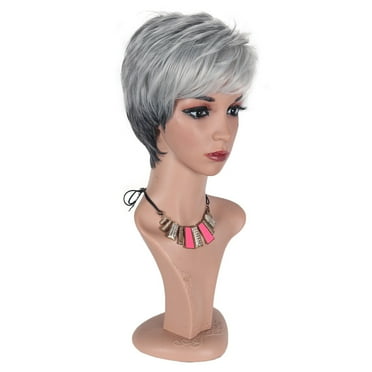 potrochi Deals Wig European And Short Curly Hair Grandma Gray Partial Wig