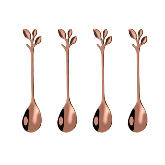 potrochi Elegant Leaf Coffee Spoons, Plated Stainless Steel Mini Coffee Espresso Spoon, Tableware Flatware Dessert Teaspoons Small Soup Spoons Set of 4, Demitasse Stirring Spoons