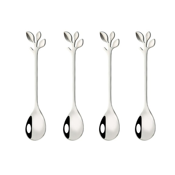 potrochi Elegant Leaf Coffee Spoons, Plated Stainless Steel Mini Coffee Espresso Spoon, Tableware Flatware Dessert Teaspoons Small Soup Spoons Set of 4, Demitasse Stirring Spoons