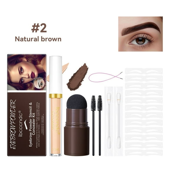 potrochi Eye-Brow Stamp Stencil Kit, Waterproof Brow Stamp Shaping Kit Eye Brow Definer & Filling Powder, Women Makeup Tools with Reusable Eyebrow Stencils (A)