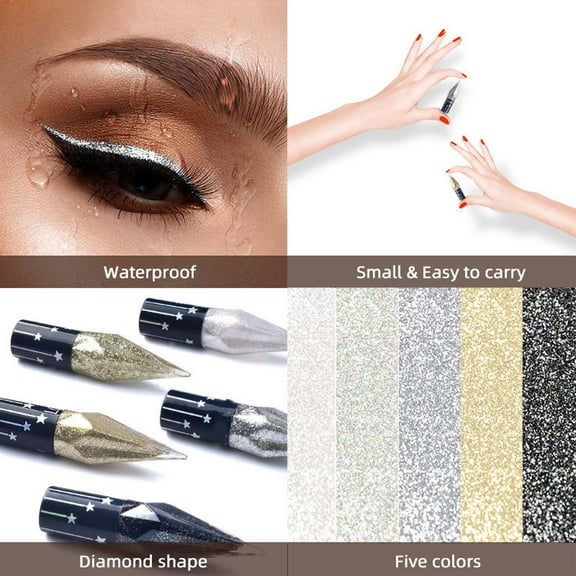 potrochi Glitter Liquid Eyeliner Colorful Set, 5 Colors Sparkling Diamond Metallic Eyeliner, Glitter Eye Liner Sticks,Waterproof Long Lasting Sparkle Eye Makeup