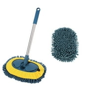 potrochi Microfiber Car Wash Brush with Long Handle Car Washing Mop Kit, Car Wash Brush Mop Cleaning Tool with Long Handle Kit, 2 in 1 Chenille Microfiber Sponge Duster Not Hurt Paint Scratch Free
