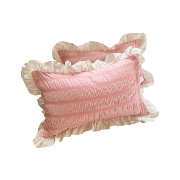 potrochi Ruffle Pillowcases Standard Size, 2 Pack 19" X 29" Pillow Shams, No Insert, Ultra Soft Pillow Cases,Decorative Farmhouse Bedding Pillow Covers, Ruched Shabby Boho Chic Bed Pillow Covers