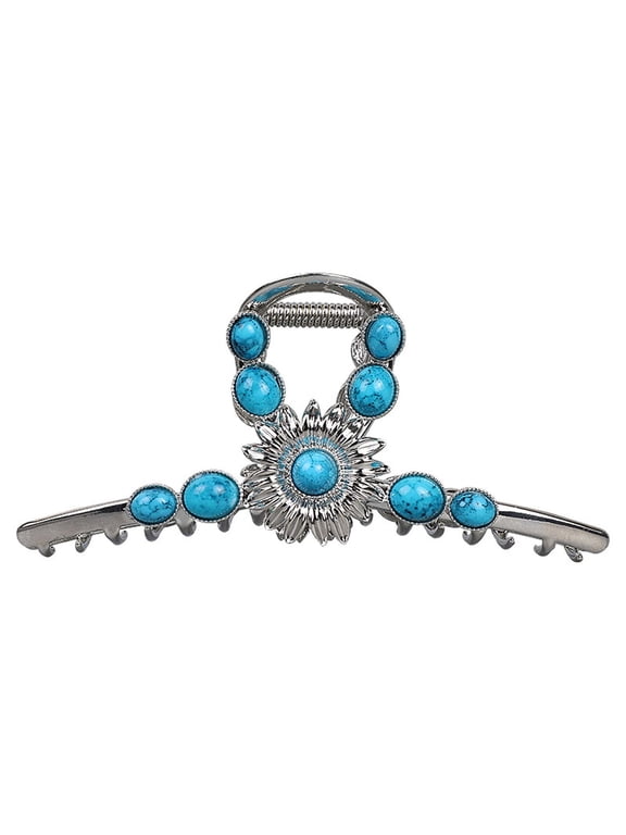 Silver Turquoise Blue Stone Sun Metal Western Hair Claw Clip, Metal Retro Style Hairpin Western Hair Clip, Hair Clamps Strong Hold Nonslip Hair Accessories, Retro Hair Claw Clip