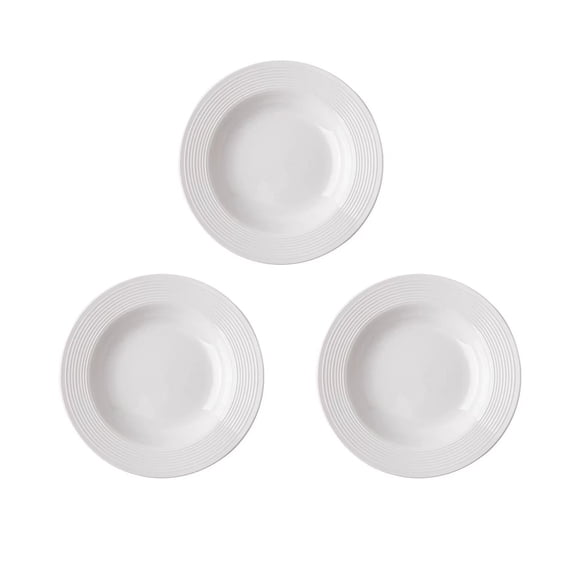 potrochi Small Pasta Plates Set of 3, White Porcelain Wide Rim Salad Plates, Wide Rimmed Soup Plates, White Dinner Plates, Pasta Plates, Porcelain Soup Bowls, Microwave & Dishwasher Safe