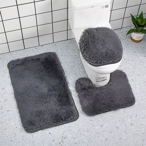 potrochi Summer Saving 3 Piece Soft Bathroom Rug Set-Bath Rug Toilet Contour Matm, Toilet Lid Cover Mat with Rubber Backing,Non-Slip Bathroom Mat,Solid Bath Mat