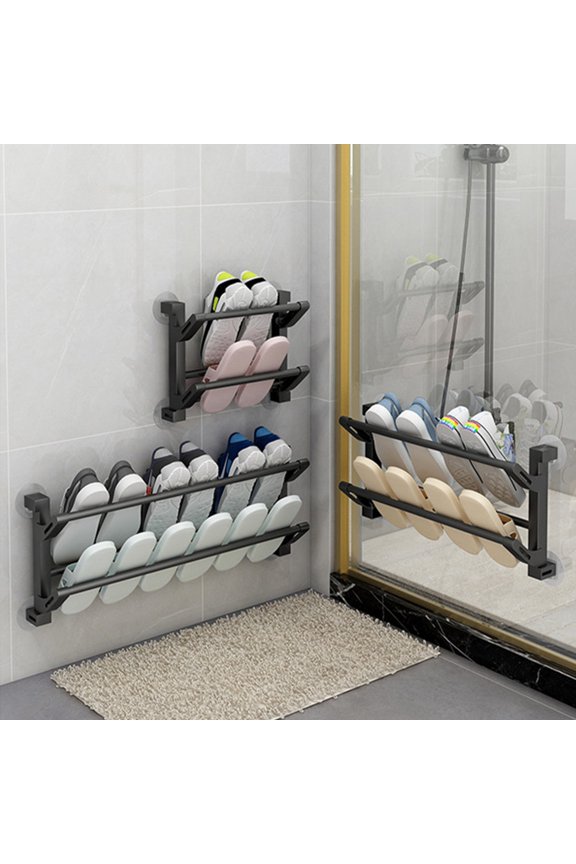 Wall Mounted Shoe Shelf, Self-Adhesive Foldable Shoe Holder, Space Saving Wall Shoe Rack, Narrow Shoe Rack for RV Home Entryway Closet Door, Shoes Storage Organizer (black)
