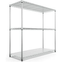 pouseayar 3 Tier NSF Metal Shelf Wire Shelving Unit, 1050lbs Capacity Heavy Duty Adjustable Storage Rack with Shelf Liners - 48" H x 48" L x 18" D for Closet Kitchen Garage Basement and More - Chrome