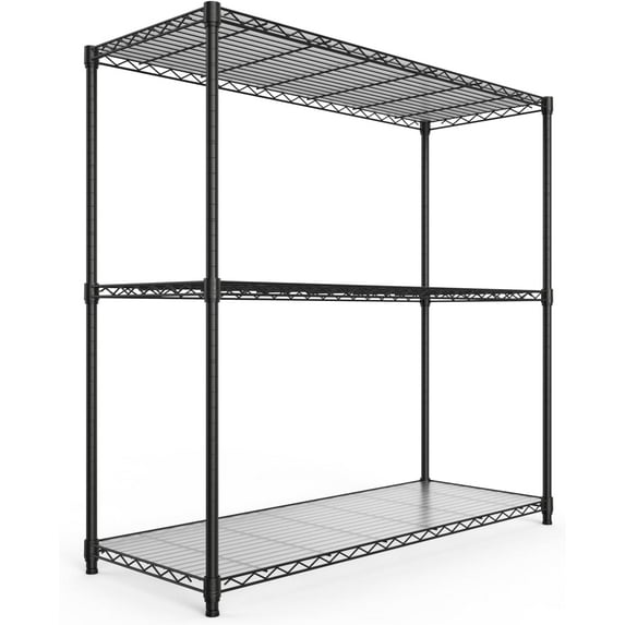 pouseayar 3 Tier NSF Metal Shelf Wire Shelving Unit, 1050lbs Capacity Heavy Duty Adjustable Storage Rack with Shelf Liners - 48" H x 48" L x 18" D for Closet Kitchen Garage Basement and More - Black