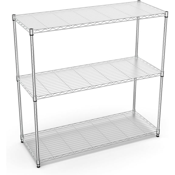 pouseayar 3 Tier NSF Metal Shelf Wire Shelving Unit, 1050lbs Capacity Heavy Duty Adjustable Storage Rack with Shelf Liners for Closet Kitchen Garage Basement, 48" H x 48" L x 18" D - Chrome