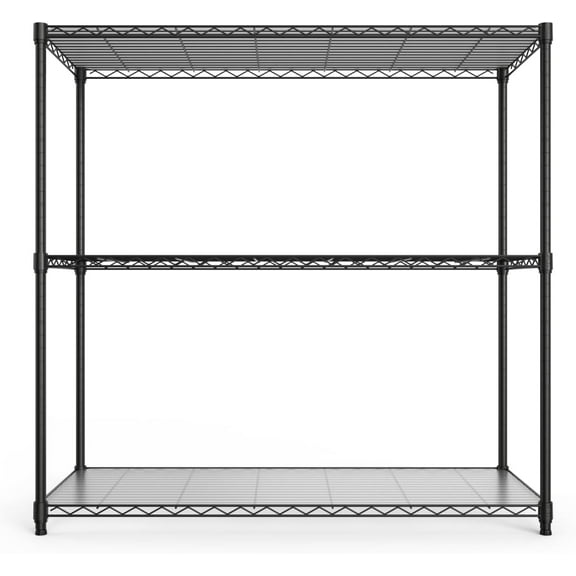 pouseayar 3 Tier NSF Metal Shelf Wire Shelving Unit, 1050lbs Capacity Heavy Duty Adjustable Storage Rack with Shelf Liners for Closet Kitchen Garage Basement, 48" H x 48" L x 18" D - Black