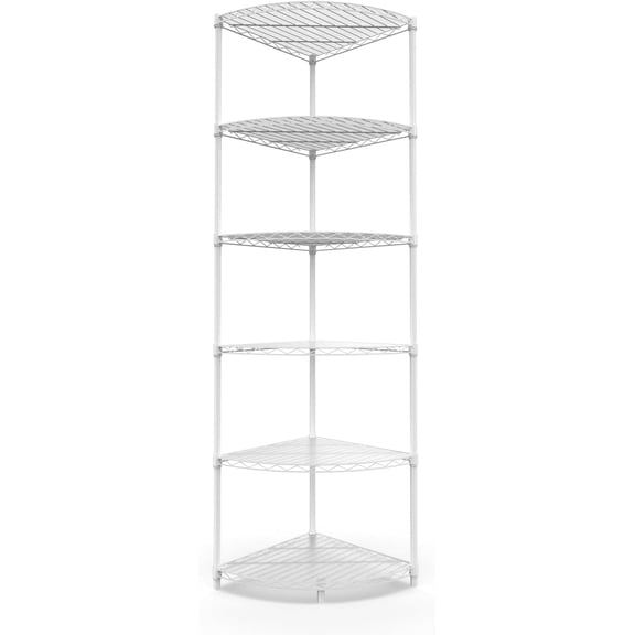 pouseayar 420lbs 6 Tier Corner Shelf NSF Metal Wire Shelving Unit, Adjustable, with Leveling Feet and Waterproof Shelf Liners for Garage, Kitchen, and More - 18" L x 18" D x 72" H, White Fan-Shape