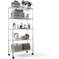 thumbnail image 1 of pouseayar 5 Tier NSF Metal Shelf Wire Shelving Unit, 750lbs Capacity Heavy Duty Adjustable Storage Rack with Wheels & Shelf Liners for Closet Kitchen Garage Basement, 60" H x 30" L x 14" D - Chrome, 1 of 9
