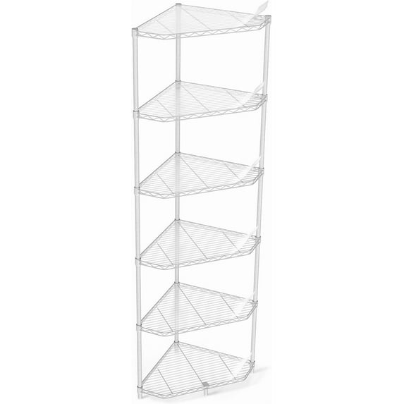 pouseayar 6 Tier Pentagonal Corner Wire Shelving Unit, 600lbs Capacity Heavy Duty Adjustable Storage Rack with Shelf Liners, 72" H x 20" L x 20" D - White