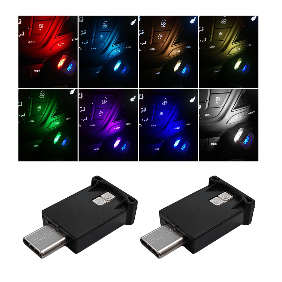 povtii 2PCS USB Type C LED Ambient Light, Mini 8 Colors RGB LED Light ...