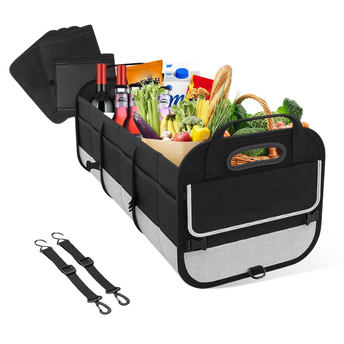 Organizer Bagagliaio Povtii 95 Litri - Con Scomparti, Cinghie Regolabili, Nero/Grigio