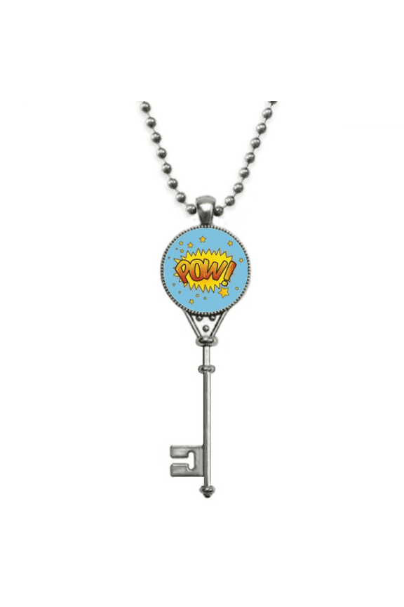 pow exclamation stars art deco fashion pendant vintage necklsilver key jewelry