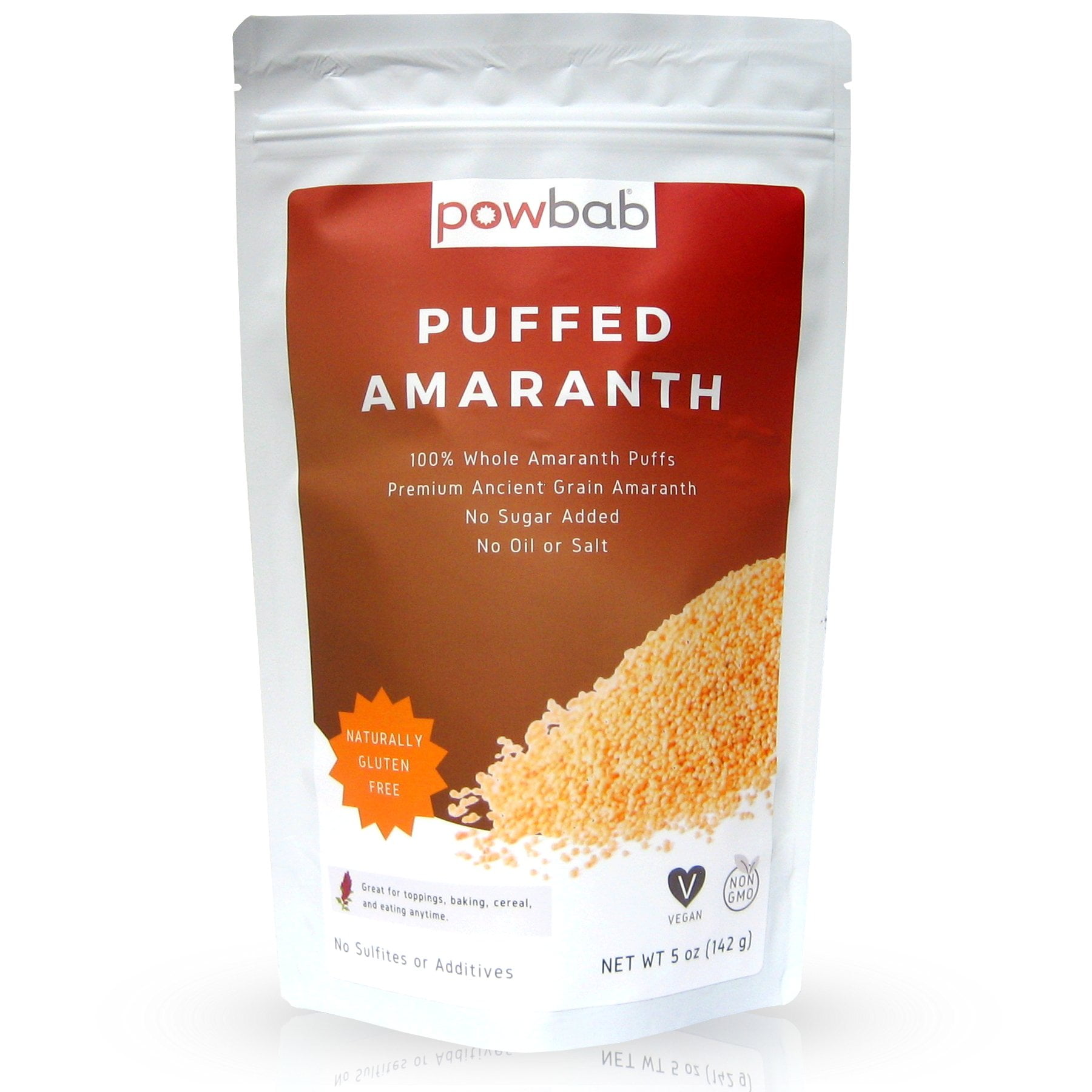 Powbab Puffed Amaranth, 100% Organic Whole Grain, No Sugar, Vegan, 5 oz ...