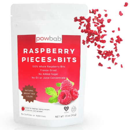 powbab Raspberry Pieces + Bits, 100% Freeze Dried Raspberry Unsweetened (1.5 oz)