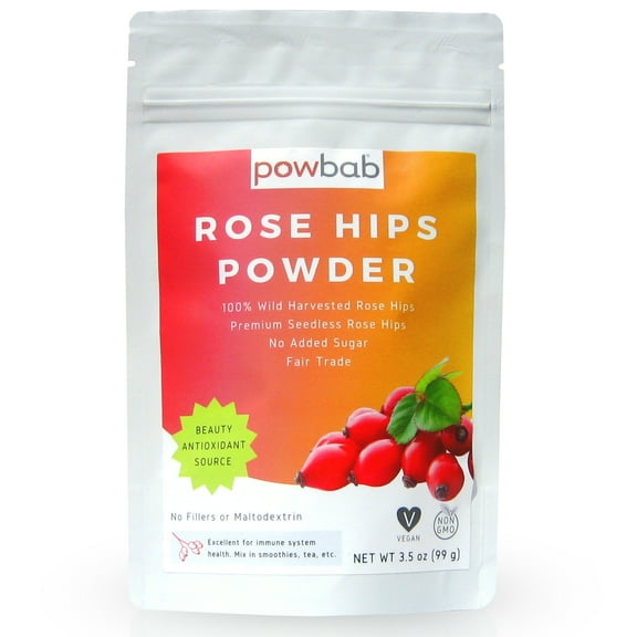 powbab Rose Hips Powder (3.5 oz) - 100% Organic Wild Harvested Rosehip