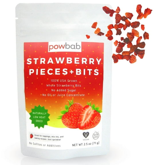 powbab Strawberry Pieces + Bits - 100% USA Grown Strawberries, Unsweetened (2.5 oz)