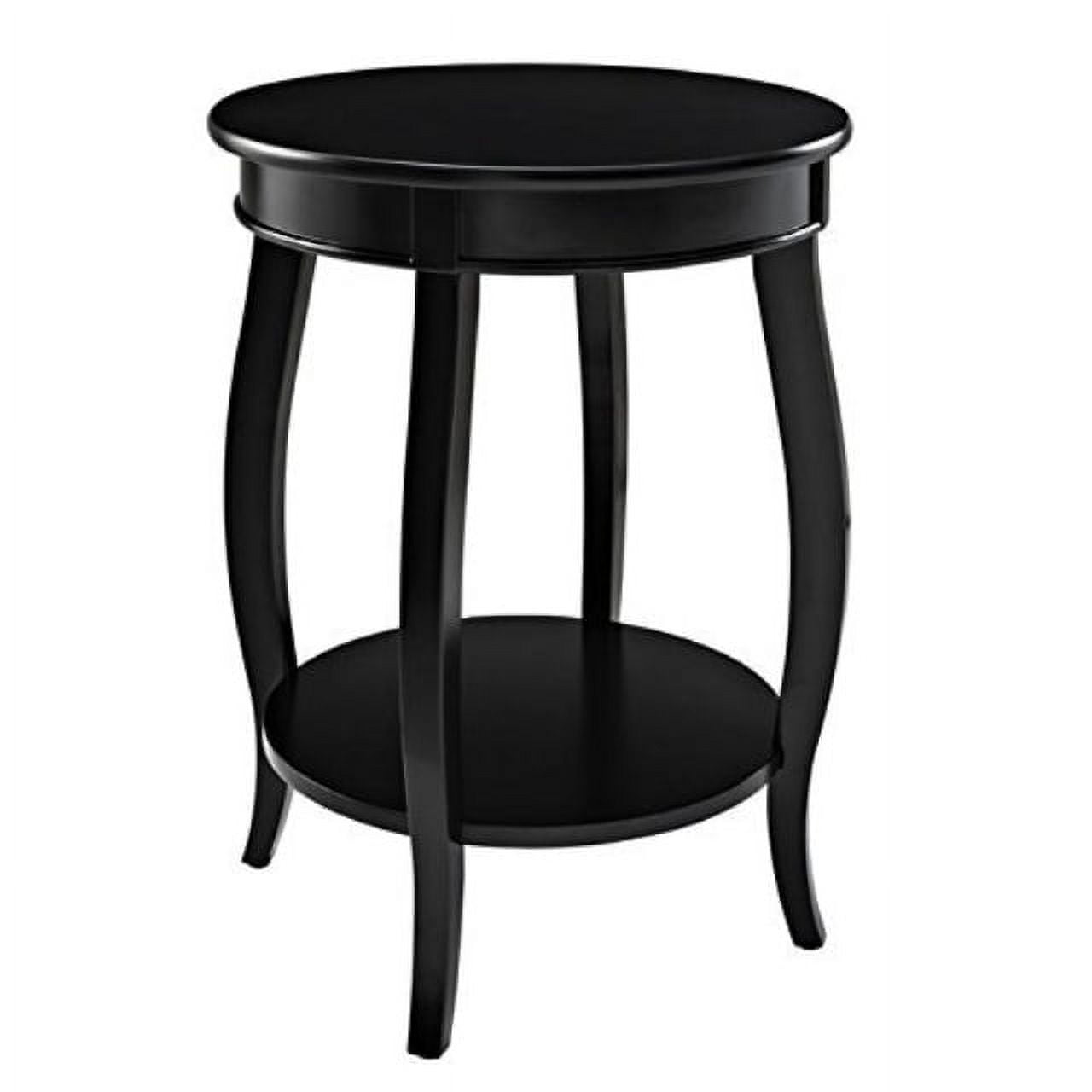 Black Round Wood Accent Table with Shelf
