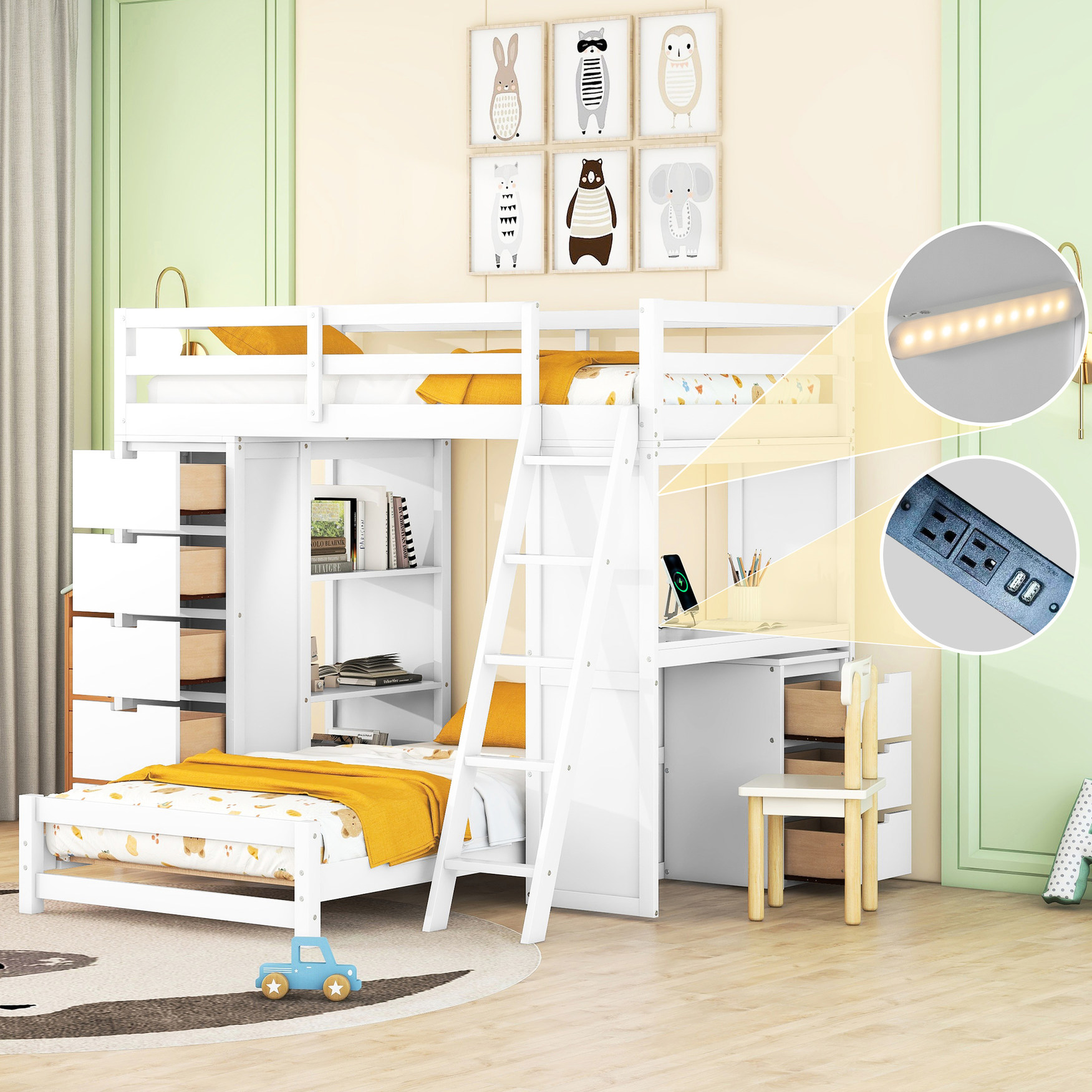 Extra Bunk Bed Rails -powered Twin Over Bunk Bed, White With Extra Storage - Maximize ...