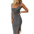 thumbnail image 1 of ppkood Women Denim Dress Sleeveless Side Slit Bodycon Midi Jean Dresses, 1 of 4