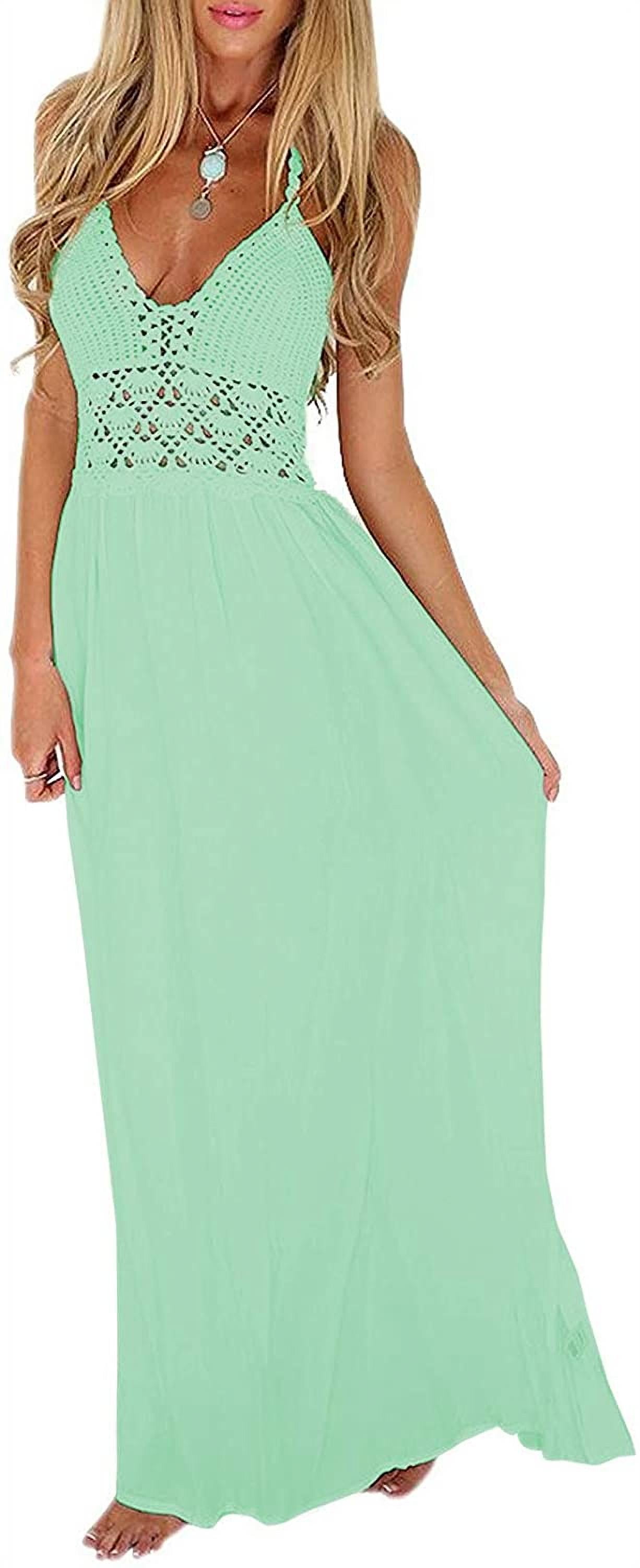 women's beach crochet backless bohemian halter maxi long dress Hippie Backless Halter Maxi Dress – Boho Cascading Ruffle Long Dress in Blue | Women's Boho Fashion | S main image 0