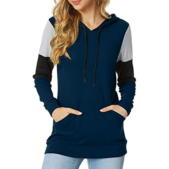 ppyoung Women's Casual Drawstring Pullover Long Sleeve Workout Sweatshirts Color Block Hoodie Sweatshirt With Pockets