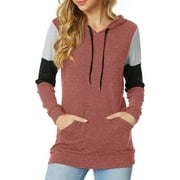 ppyoung Women's Casual Drawstring Pullover Long Sleeve Workout Sweatshirts Color Block Hoodie Sweatshirt With Pockets