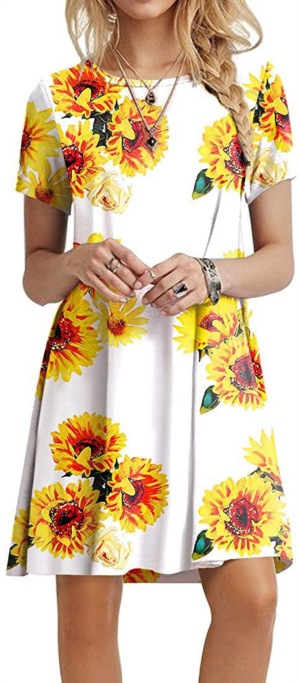 Mini Dresses Sunflower T Shirt Dress Women's Summer Casual T