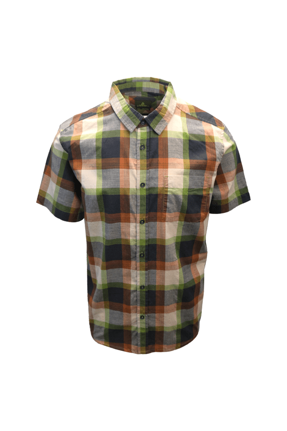 Men's Charcoal Green Orange Box Plaid Benton S/S Woven Shirt S05