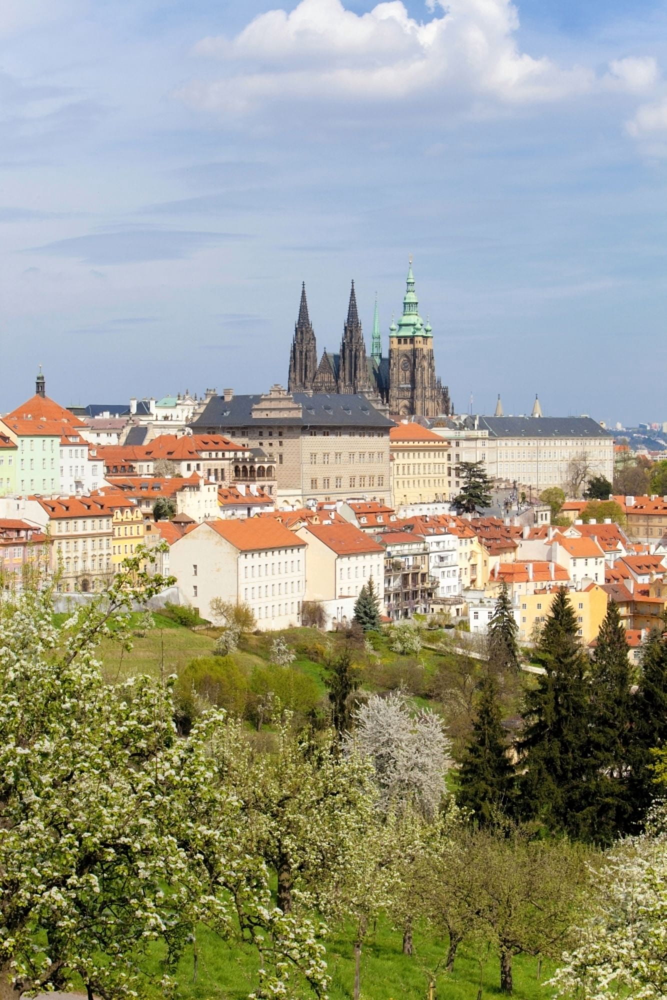 prague - view of hradcany castle and st vitus cathedral in spring Canvas Art - Panoramic Images (36 x 12)