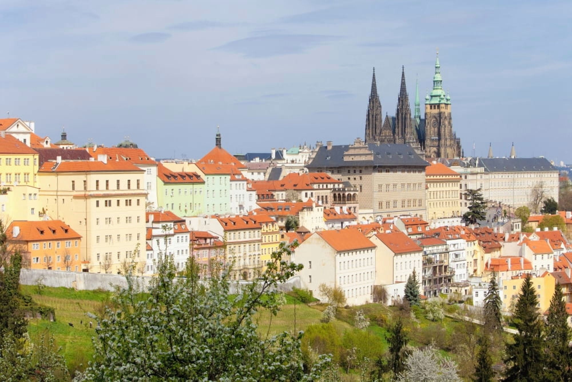 prague - view of hradcany castle and st vitus cathedral in spring Canvas Art - Panoramic Images (36 x 12)