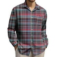 thumbnail image 1 of prcolt Men's Big and Tall Plaid Button Down Shirt Long Sleeve Lapel Lightweight Casual Vintage Cowboy Work Shirts with Pockets, 1 of 4