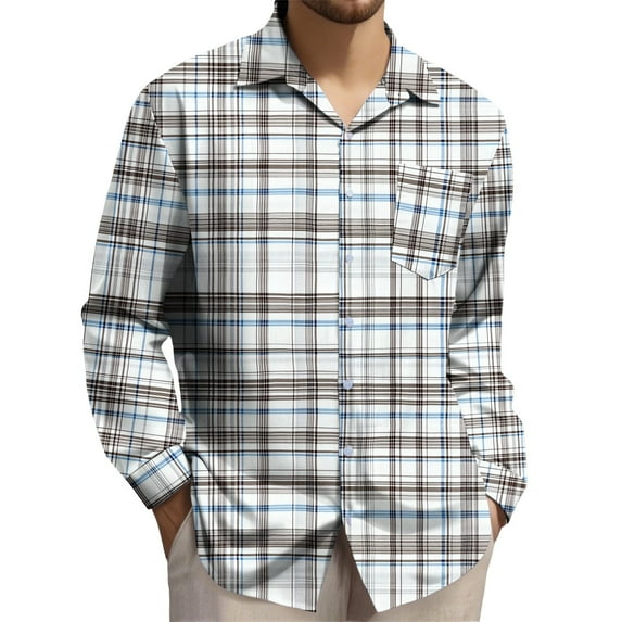 prcolt Men's Big and Tall Plaid Button Down Shirt Long Sleeve Lapel Lightweight Casual Vintage Cowboy Work Shirts with Pockets