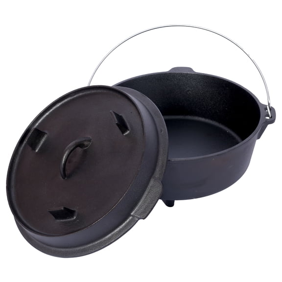 pre-Seasoned Cast Iron Dutch Oven With Skillet Lid, Outdoor Camping Deep Pot for Camping Fireplace Cooking BBQ Baking Campfire, Leg Base, 12 Quart