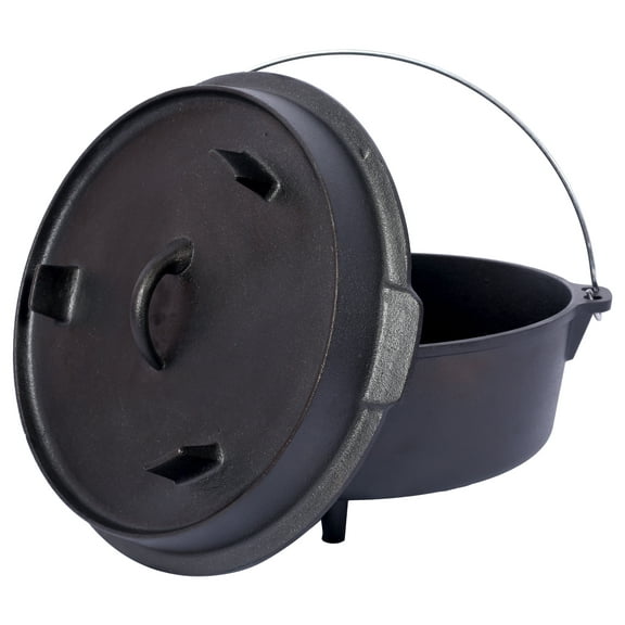 pre-Seasoned Cast Iron Dutch Oven With Skillet Lid, Outdoor Camping Deep Pot for Camping Fireplace Cooking BBQ Baking Campfire, Leg Base,6 Quart