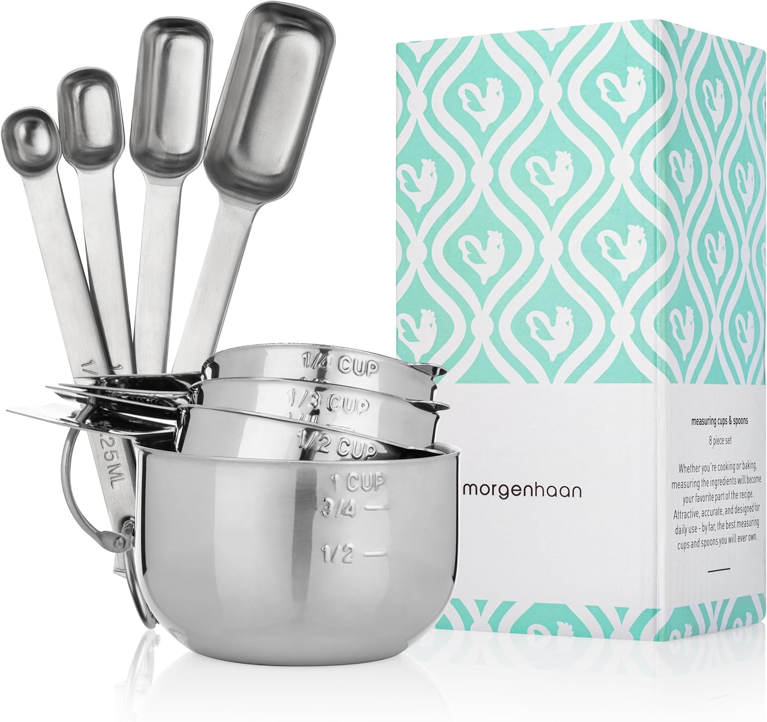 Spoons Kit Premium 304 Stainless Steel Measuring Kit - 8-Piece Essential Cups and ...