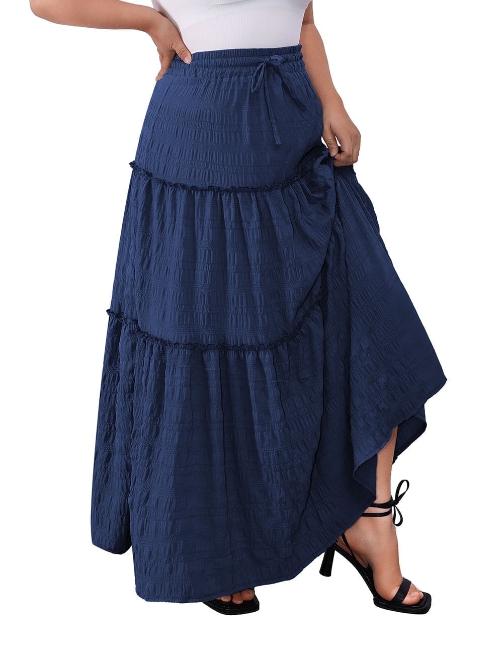 SWSMCLT Women's Ruffle Maxi Skirt Cute Casual Overlay Basic