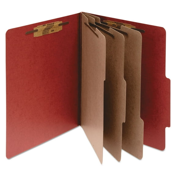 pressboard classification folders, 4" expansion, 3 dividers, 8 fasteners, legal size, earth red exterior, 10/box | Bundle of 2 Boxes