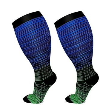 pressure socks high elastic vein secondary elastic socks fat calf socks-Blue+Green-2XL